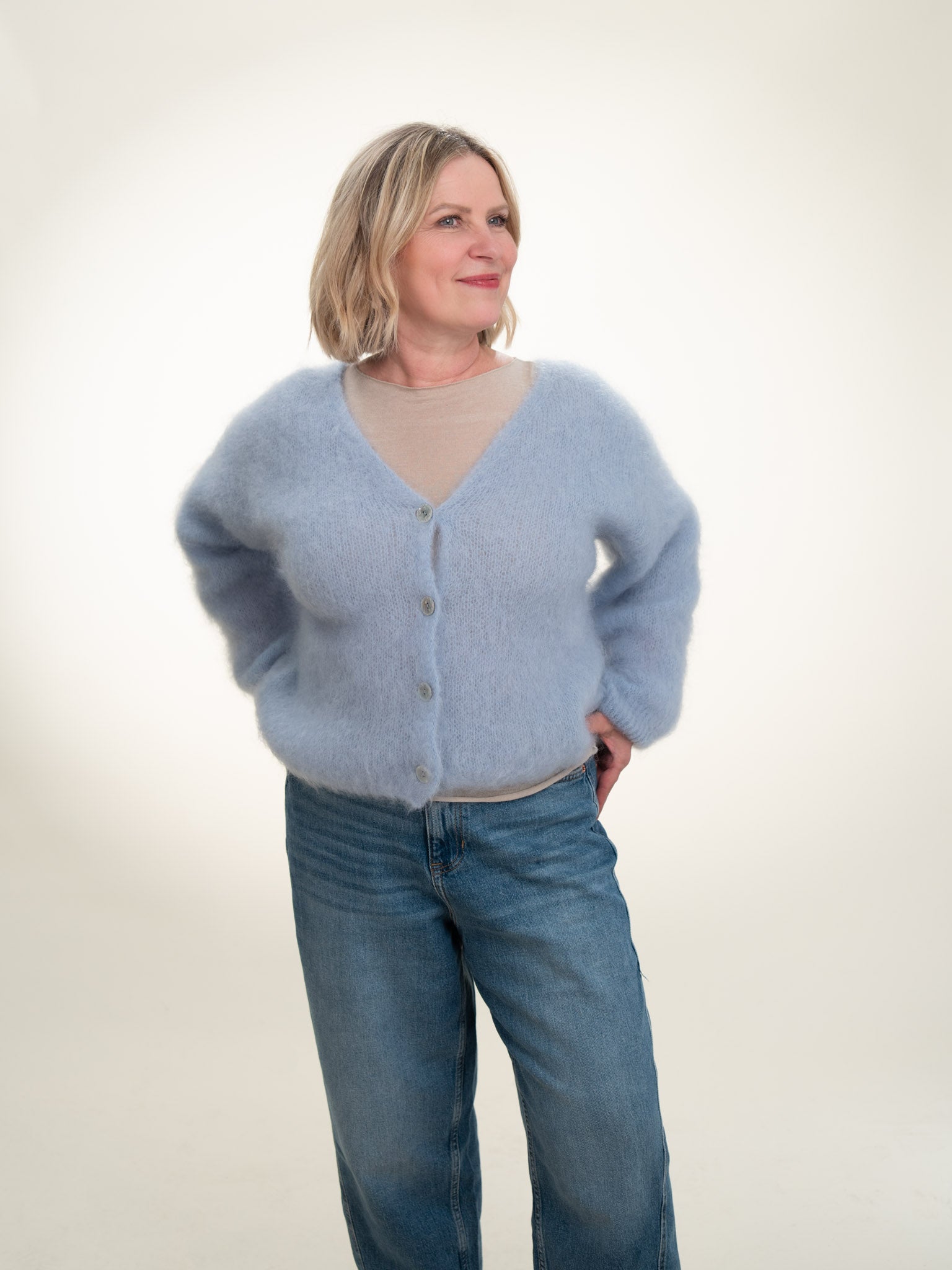 Valentina - Italian Mohair V-Neck Cardigan Pastel Blue