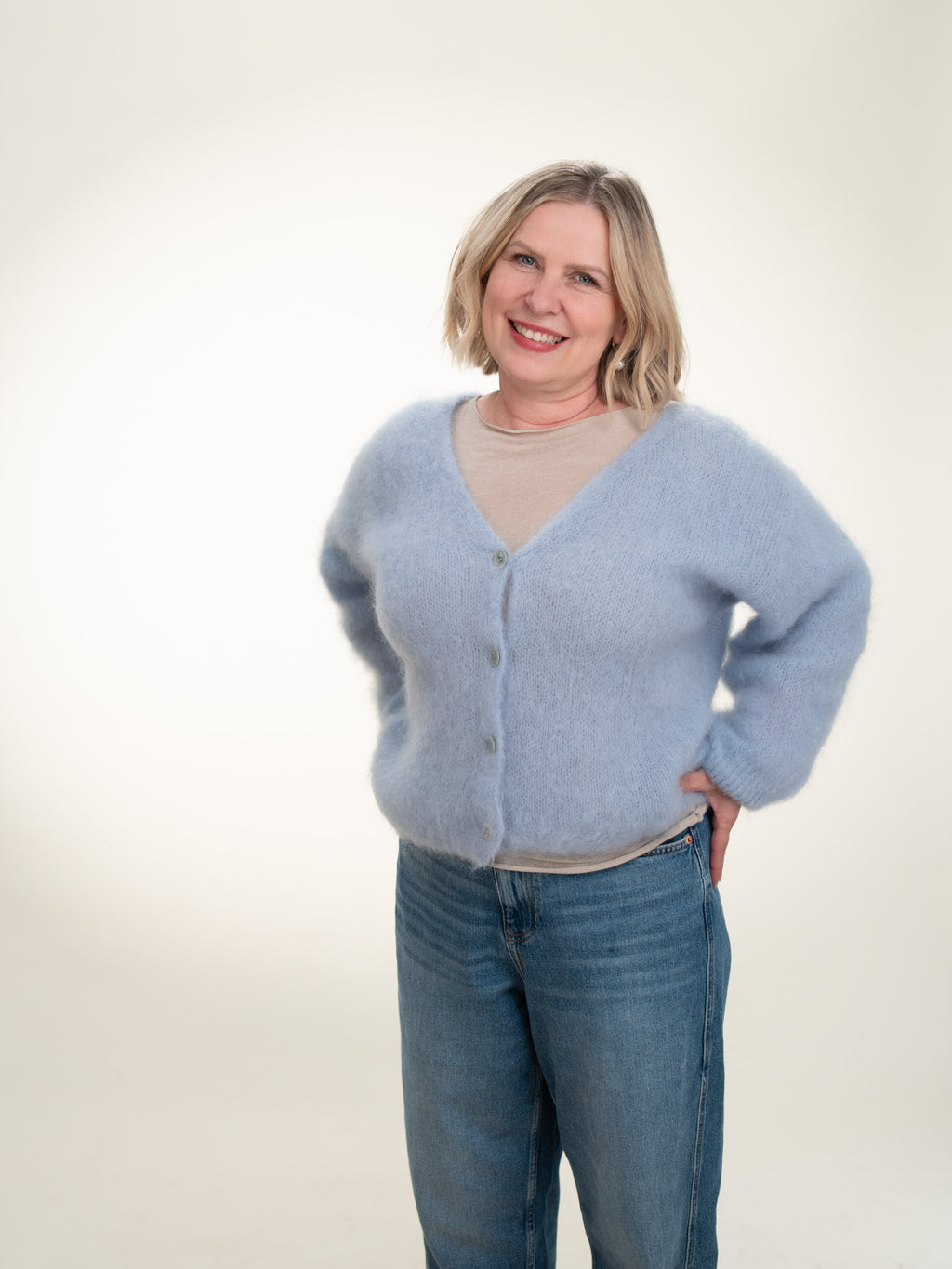 Valentina - Italian Mohair V-Neck Cardigan Pastel Blue