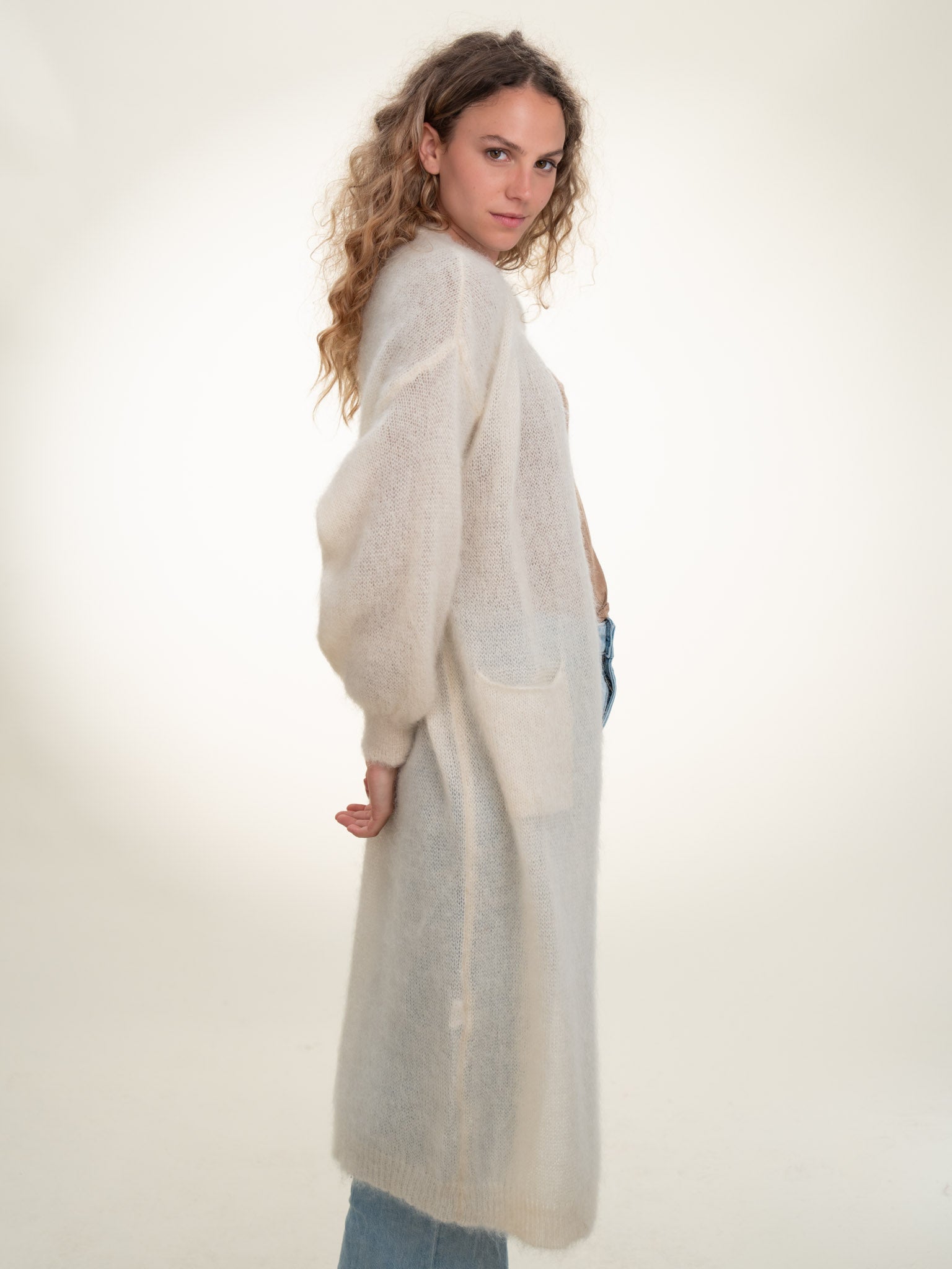 Sofia - Italian Long Mohair Cardigan Butter Cream