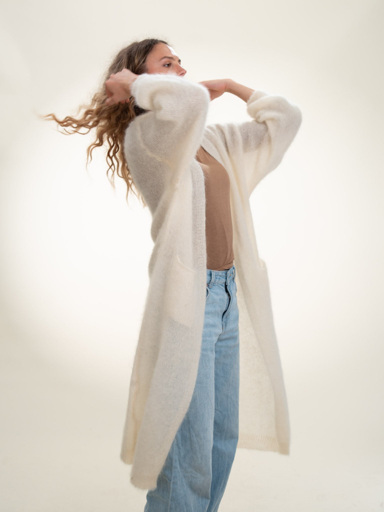 Sofia - Italian Long Mohair Cardigan Butter Cream