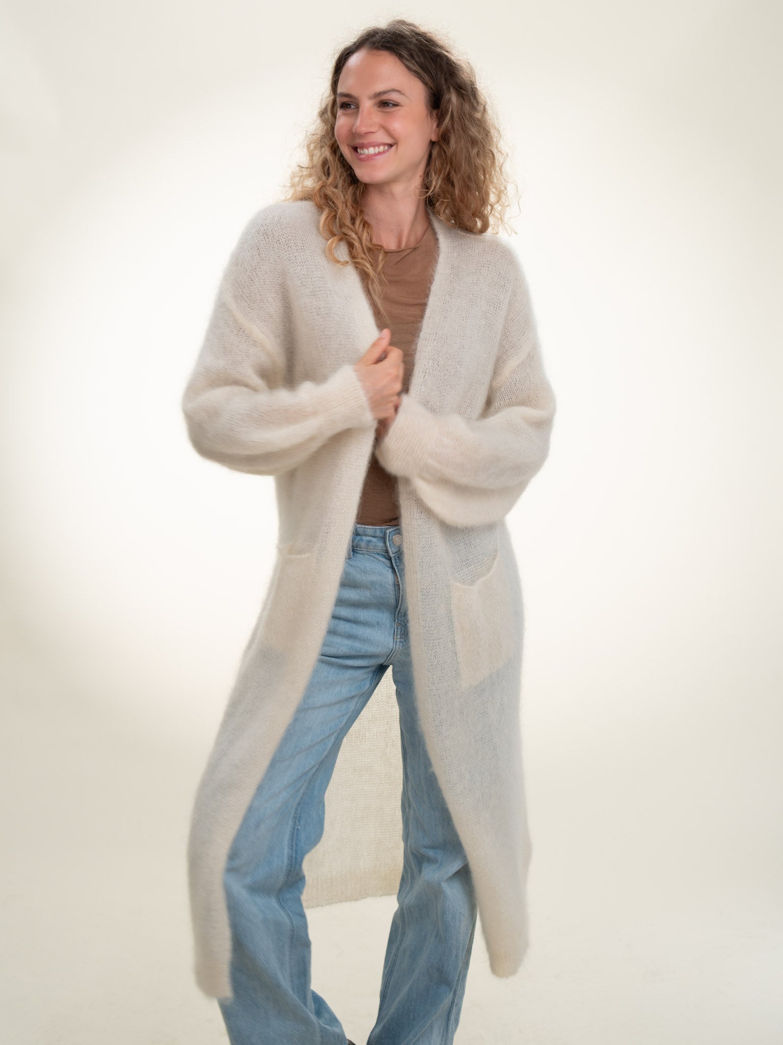 Sofia - Italian Long Mohair Cardigan Butter Cream
