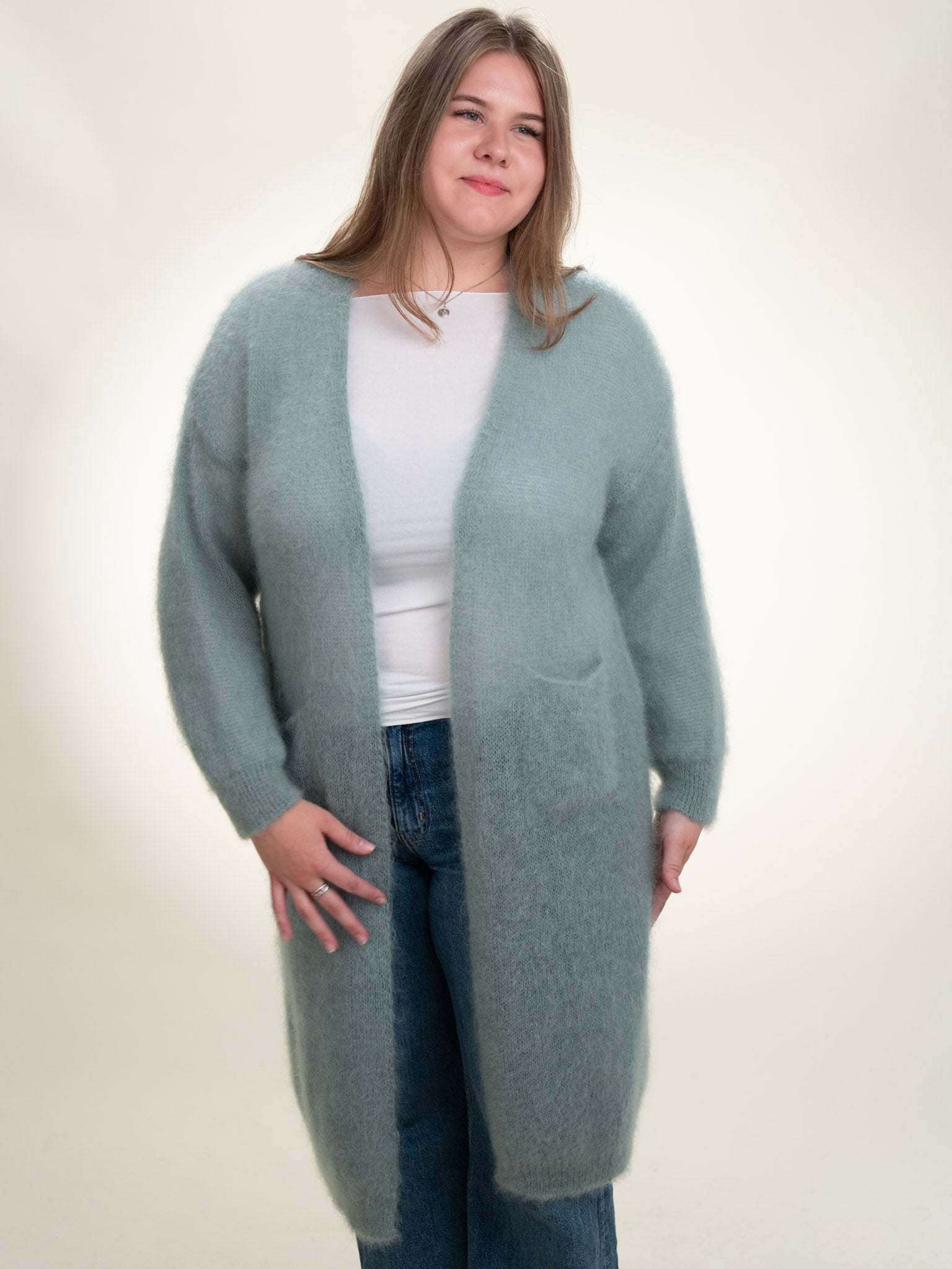Sofia - Italian Long Mohair Cardigan Sage