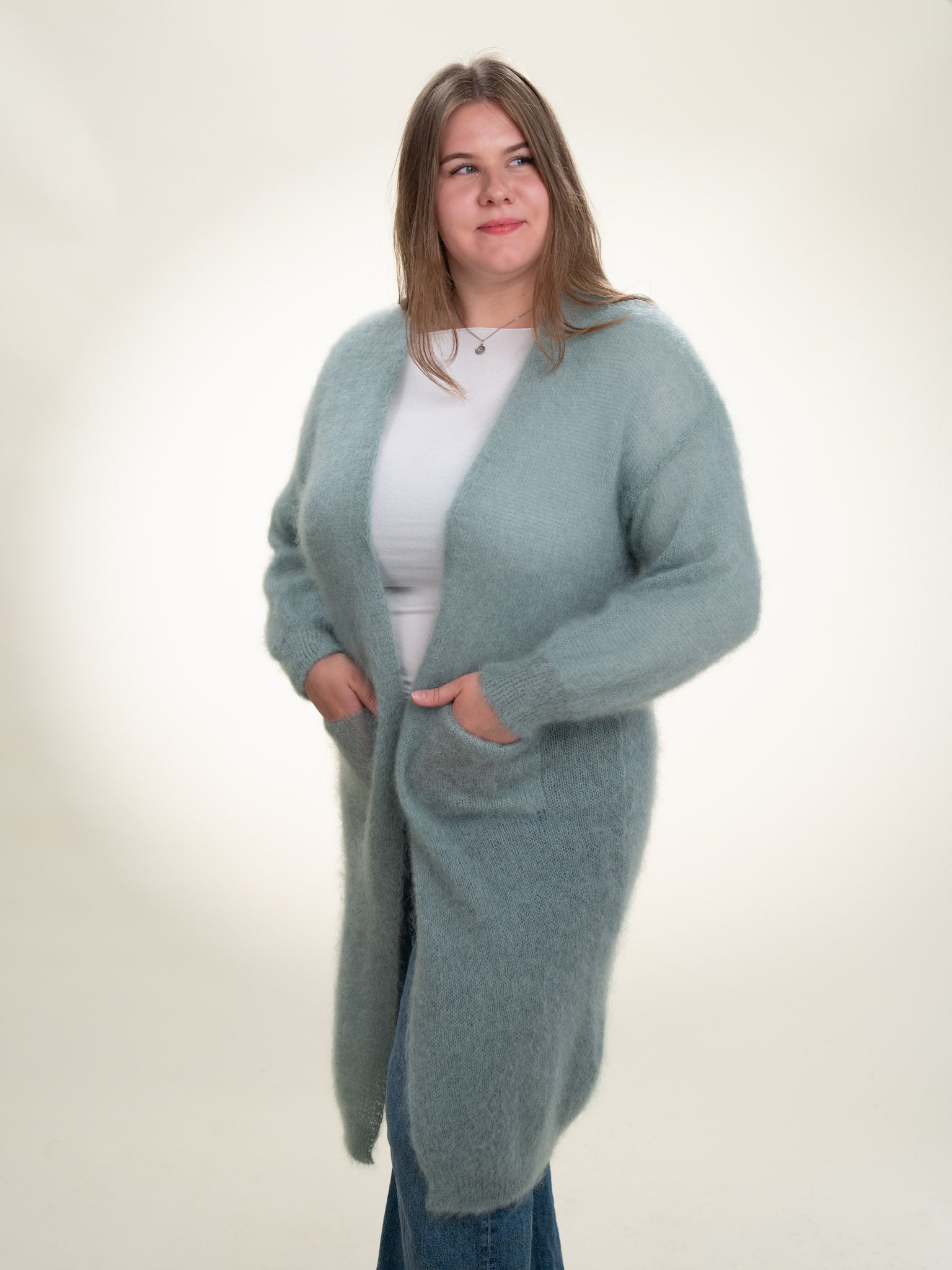 Sofia - Italian Long Mohair Cardigan Sage