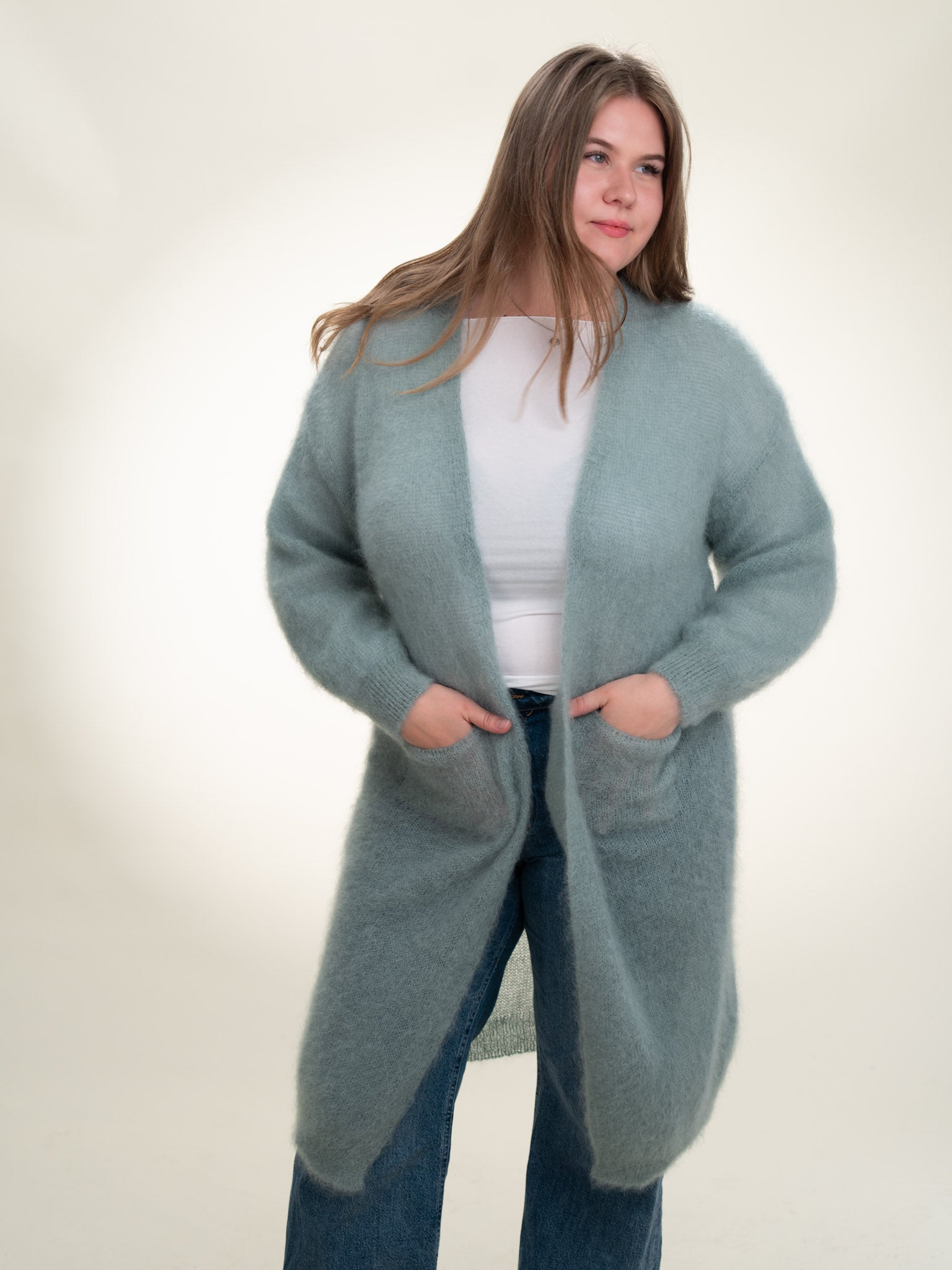 Sofia - Italian Long Mohair Cardigan Sage
