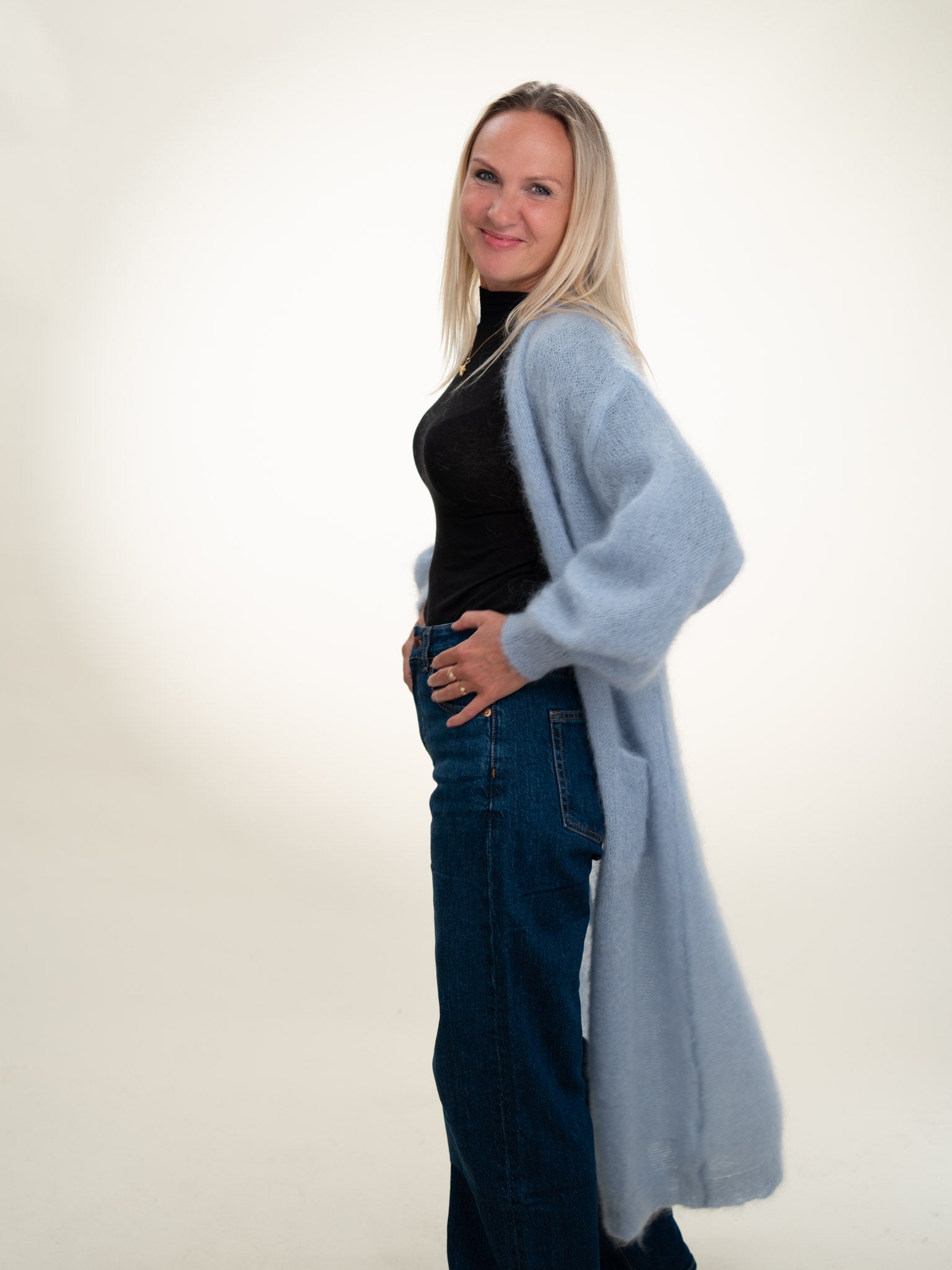 Sofia - Italian Long Mohair Cardigan Pastel Blue