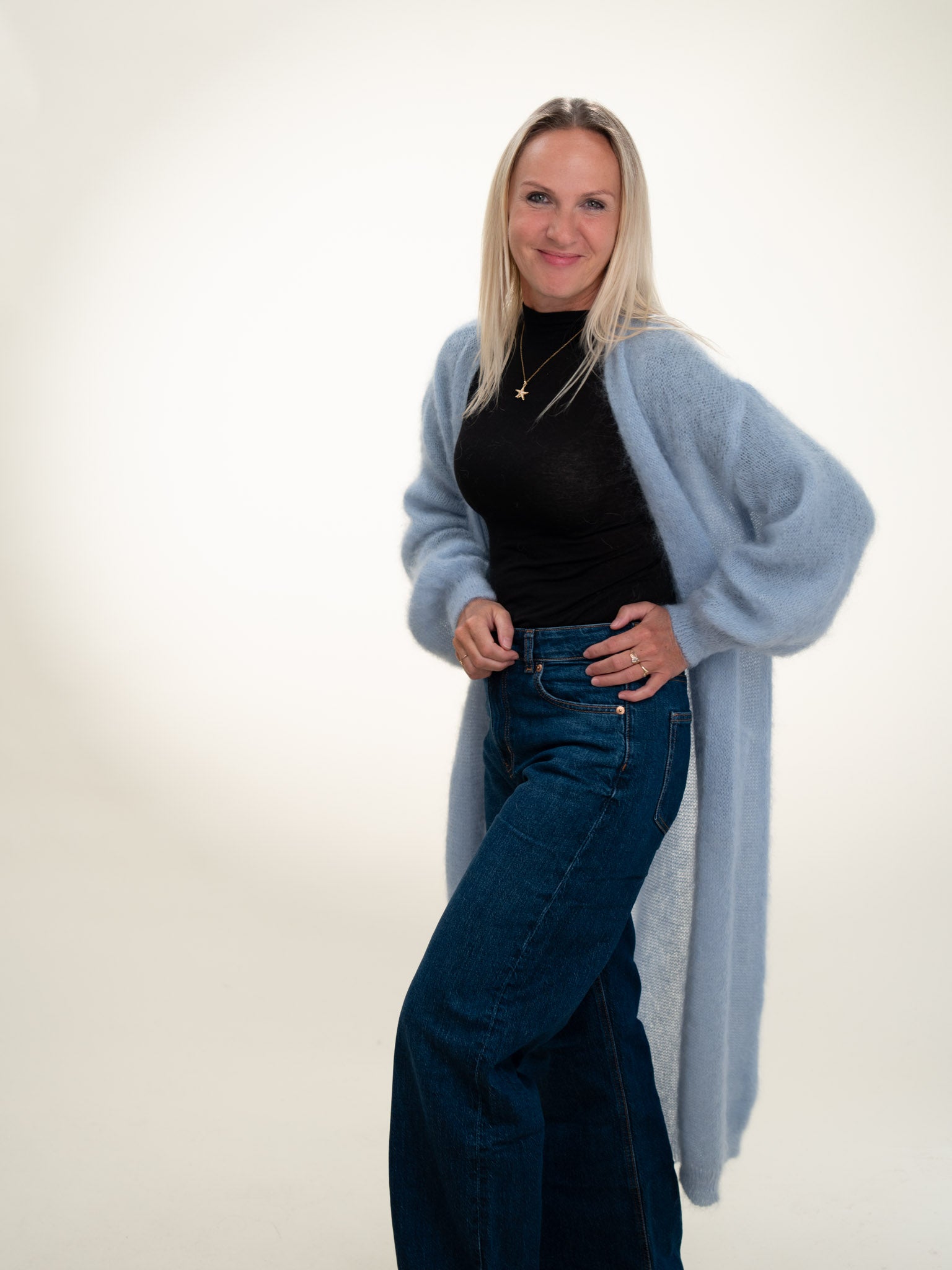 Sofia - Italian Long Mohair Cardigan Pastel Blue