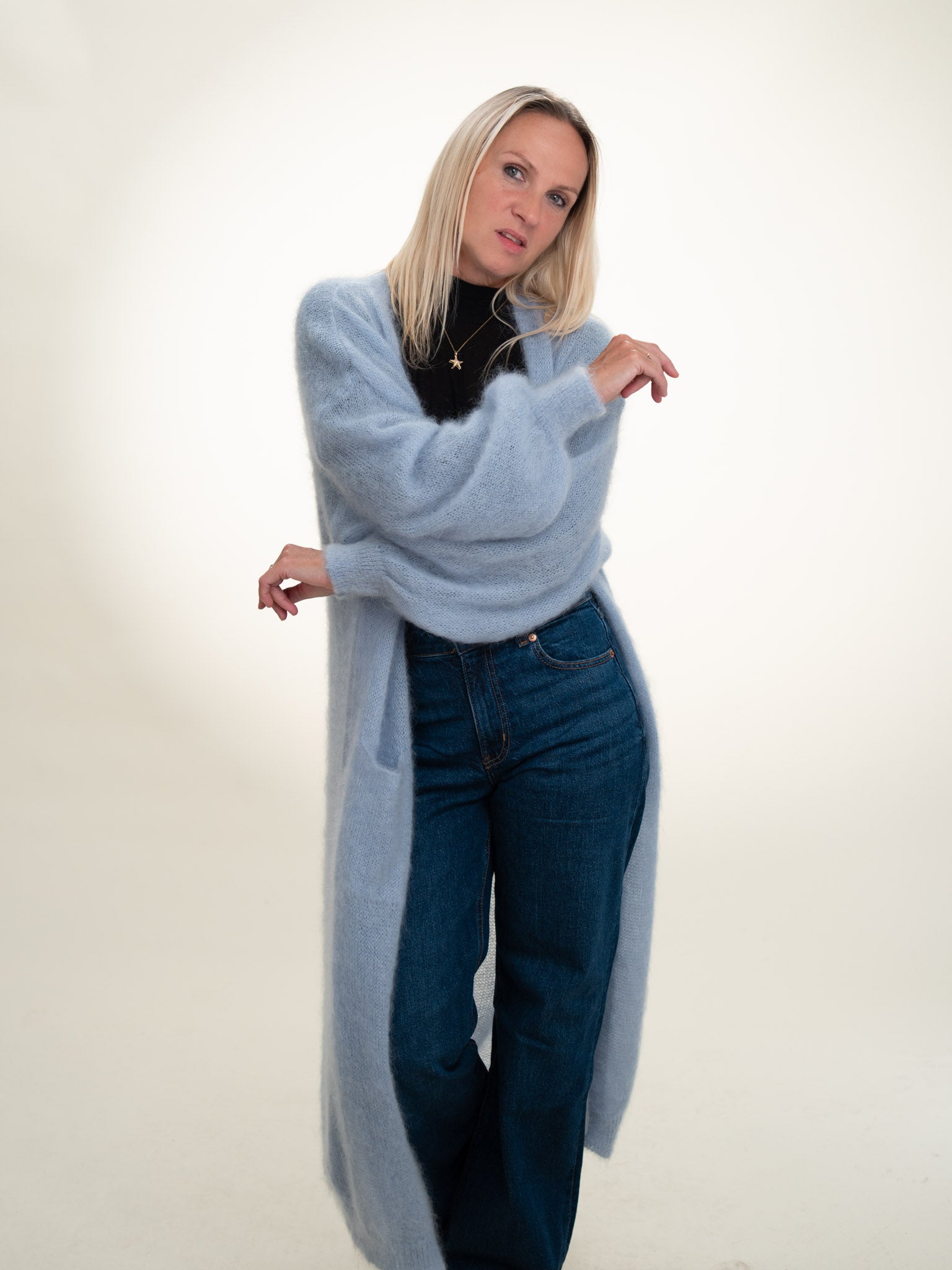 Sofia - Italian Long Mohair Cardigan Pastel Blue