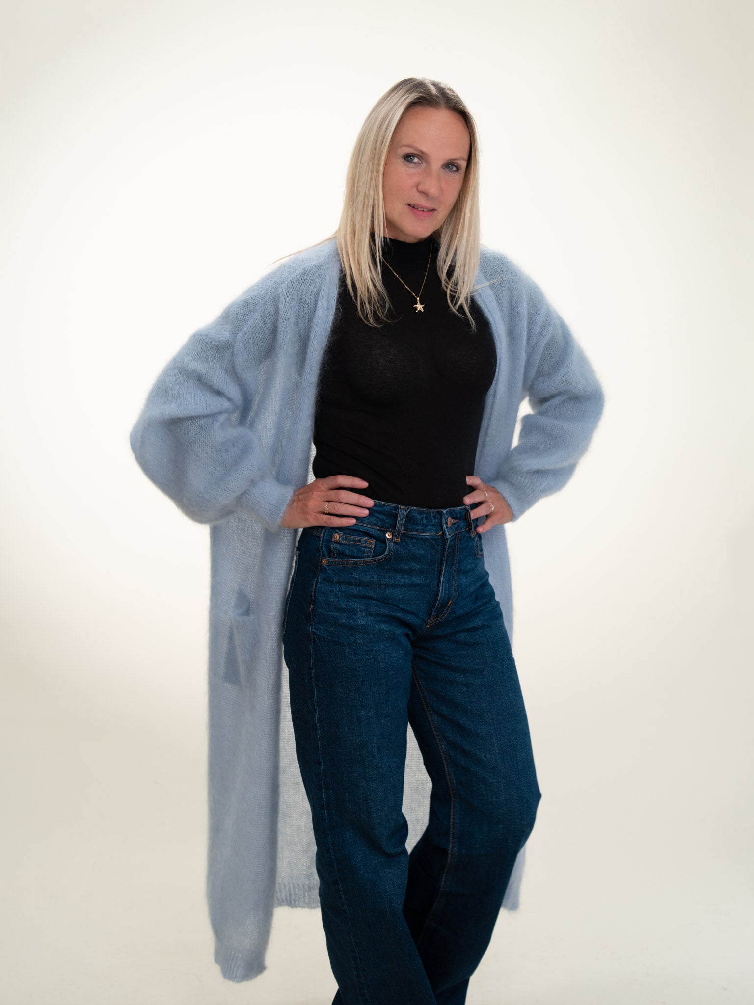 Sofia - Italian Long Mohair Cardigan Pastel Blue